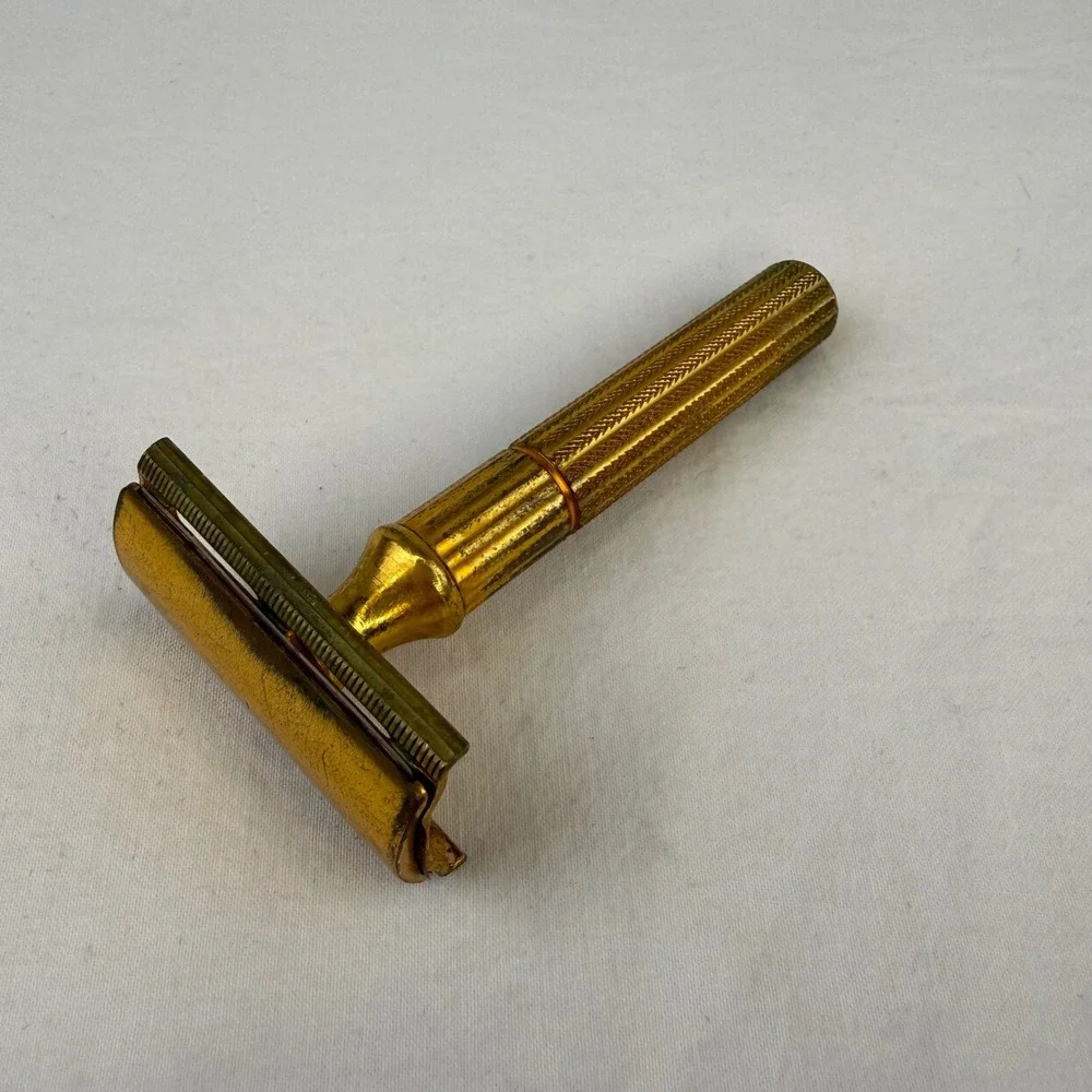 Vintage Gillette Gold Safety Razor Made in USA Knurled Handle Collectible